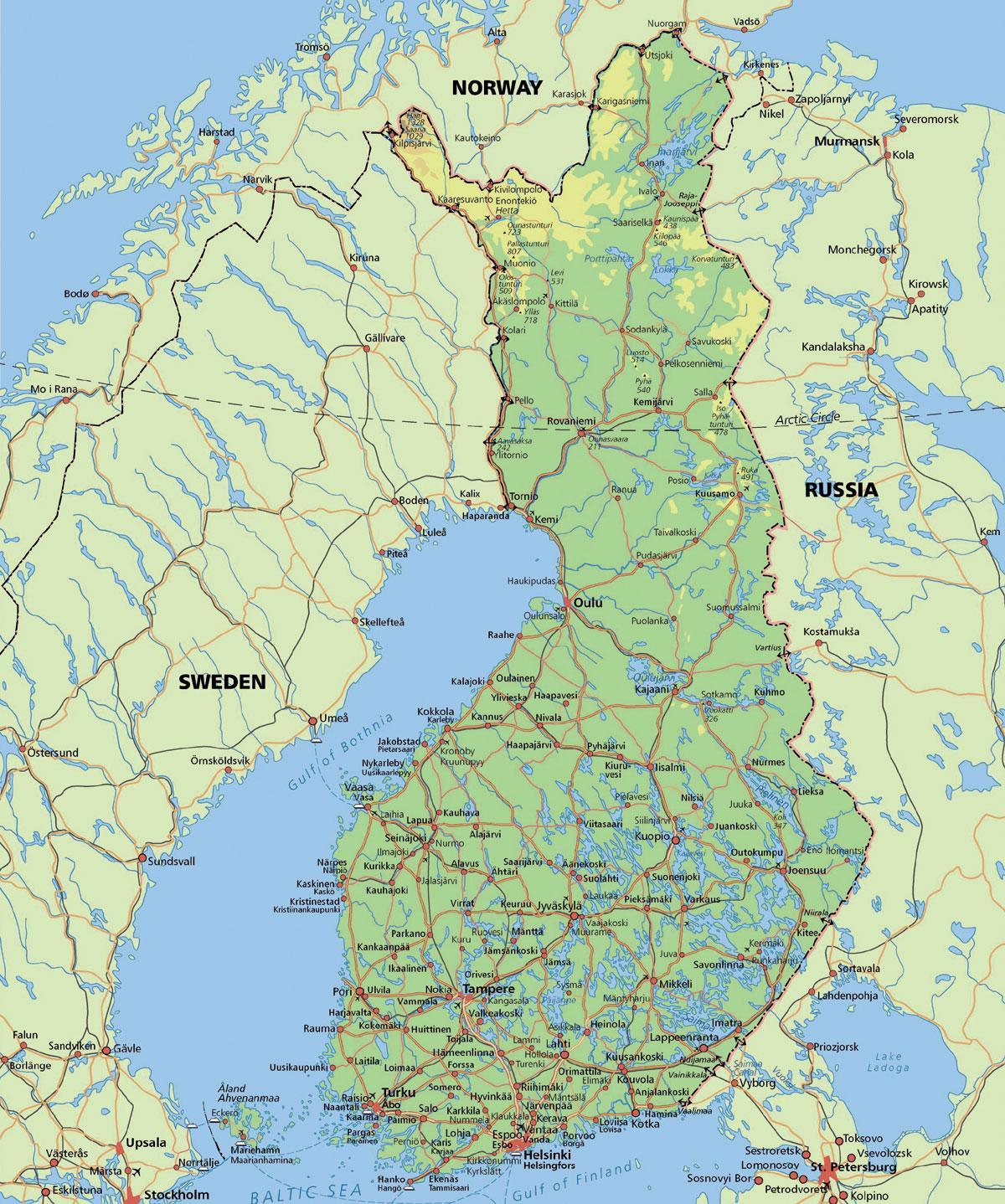 Mapa do círculo polar ártico Finlandia