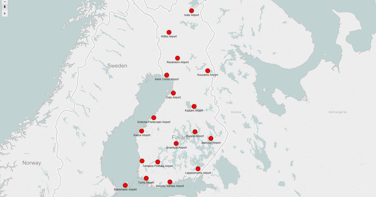 Mapa de Finlandia aeroportos