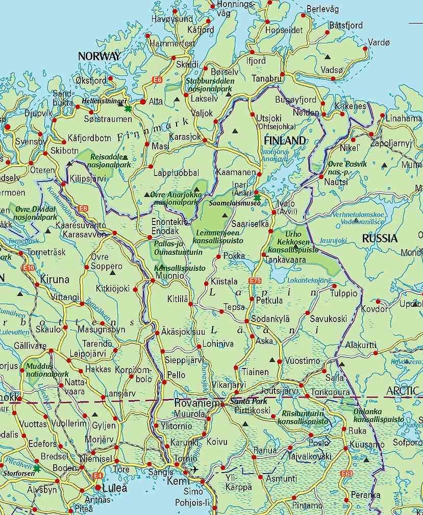 Mapa de Finlandia, sendeirismo