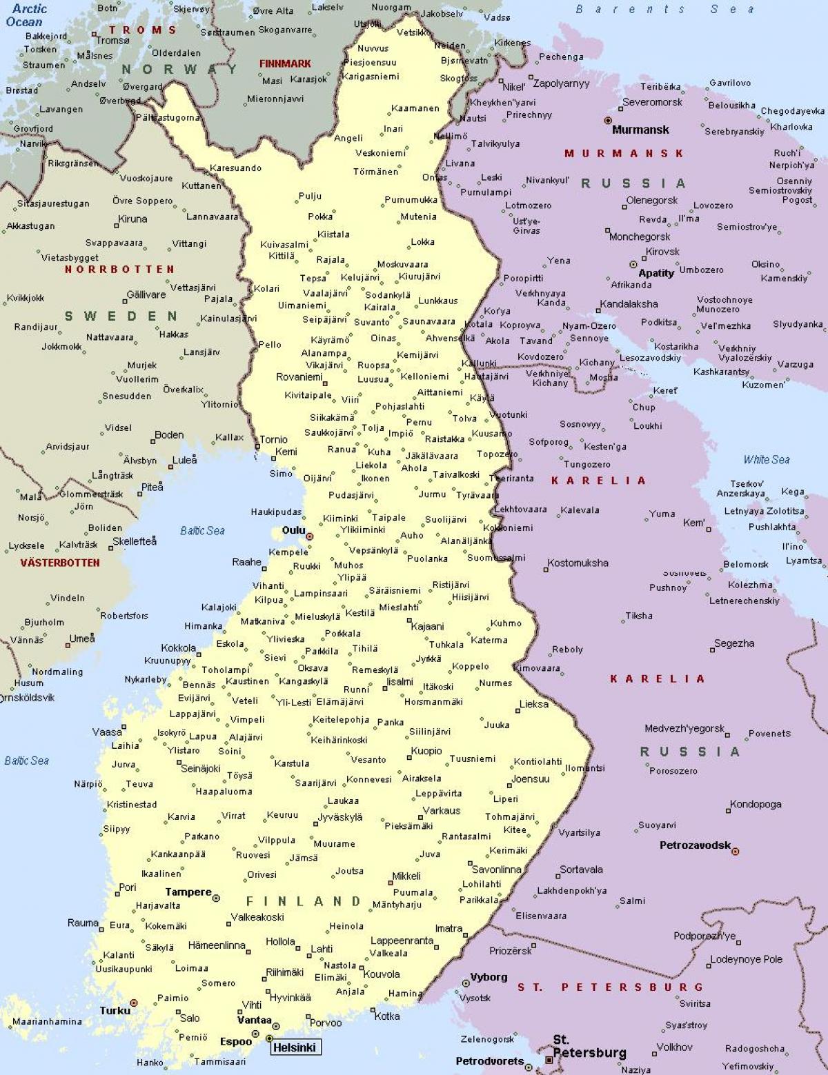 Finlandia mapa con cidades