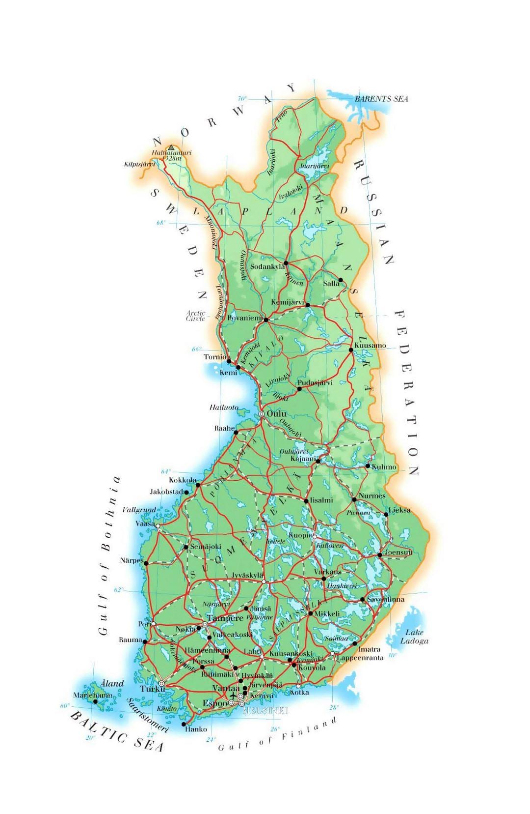 Mapa de Finlandia elevación
