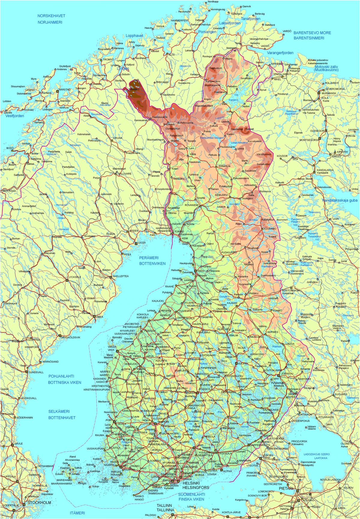 Mapa de Finlandia estrada