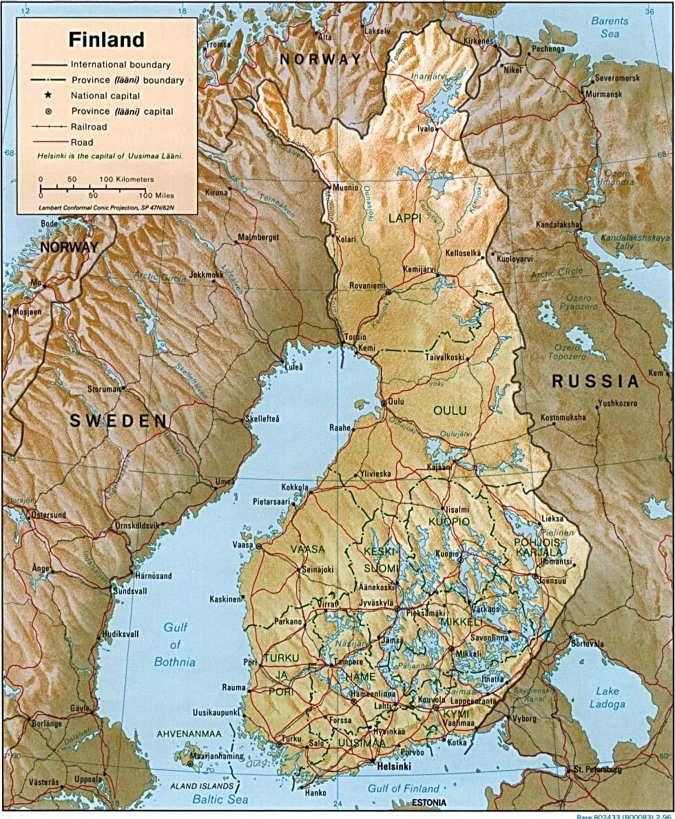 Mapa topográfico de Finlandia