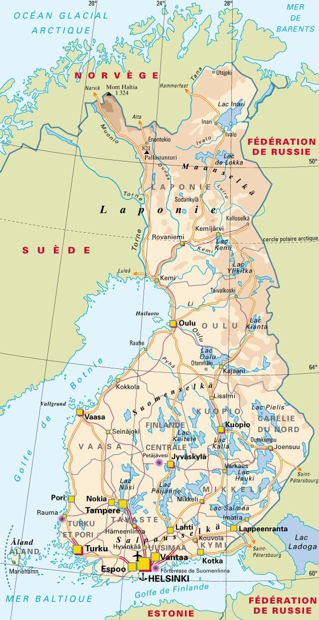 Mapa de Finlandia parques nacionais