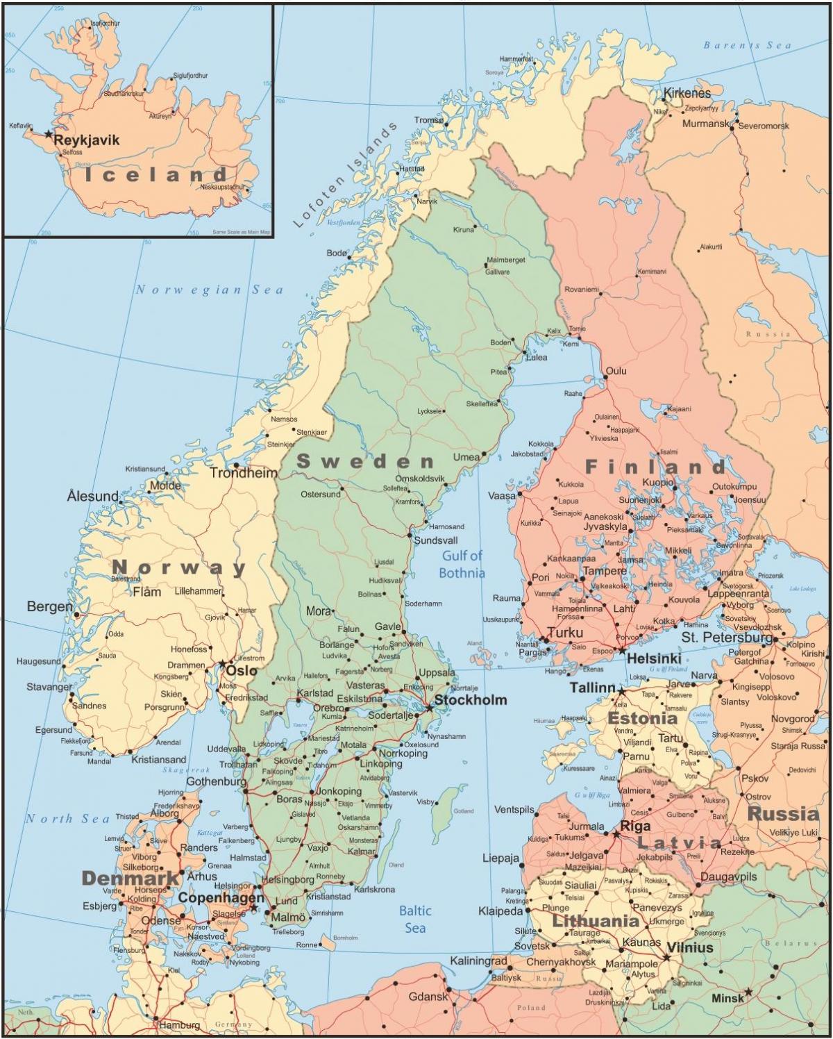 Mapa de Finlandia e países veciños