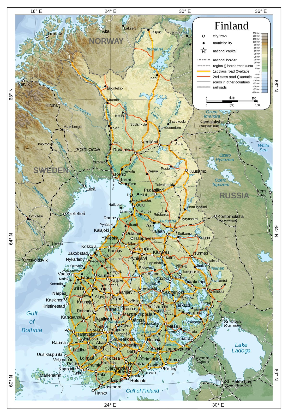 Mapa de física Finlandia