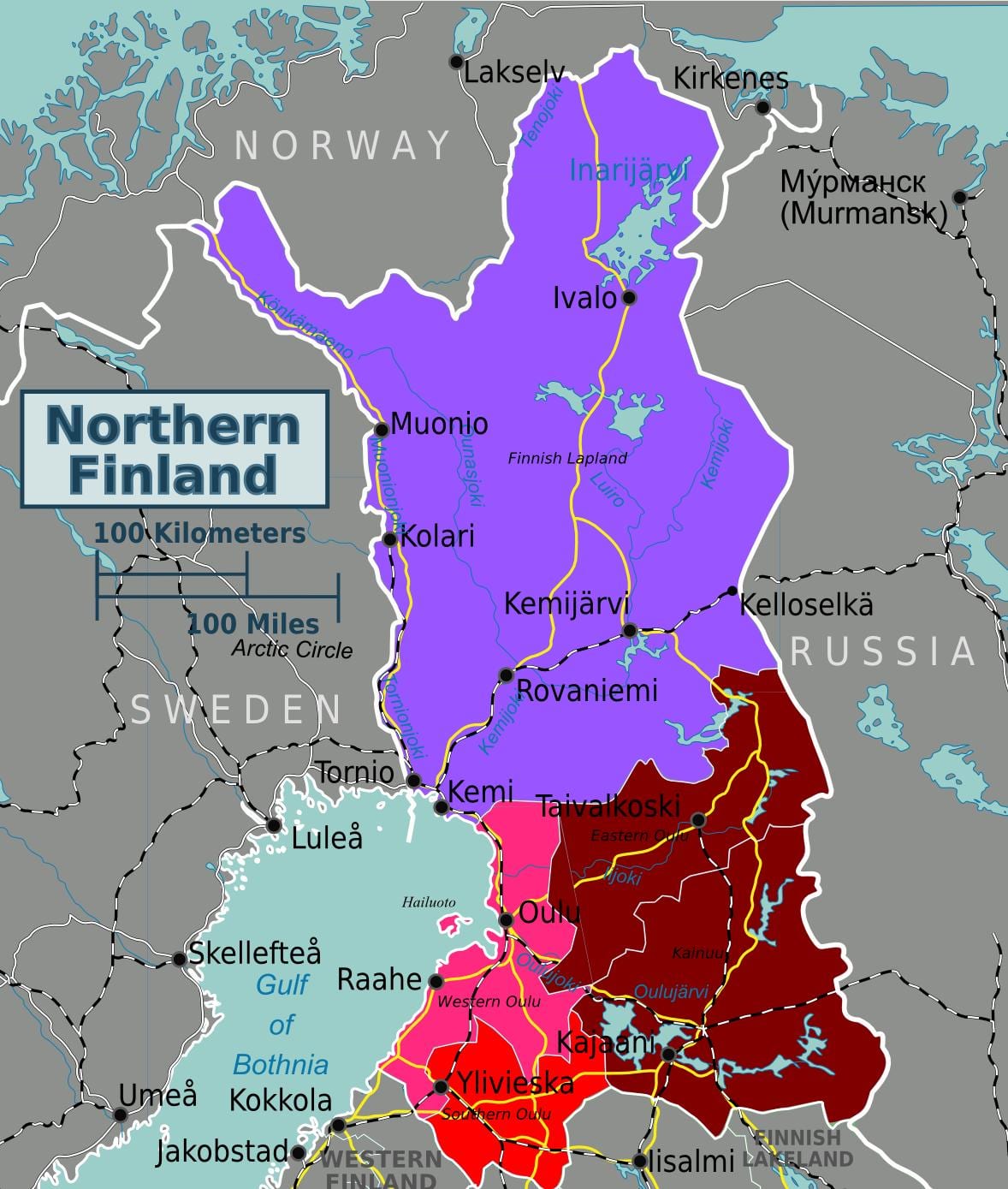 Mapa do norte de Finlandia
