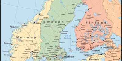 Mapa de Finlandia e países veciños